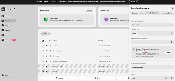 screenshot errore lingua