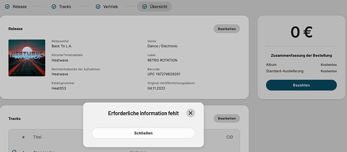 Erforderliche Information fehlt