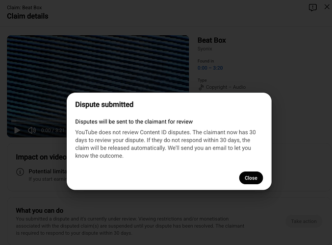 YT Beat Box Claim Submitted